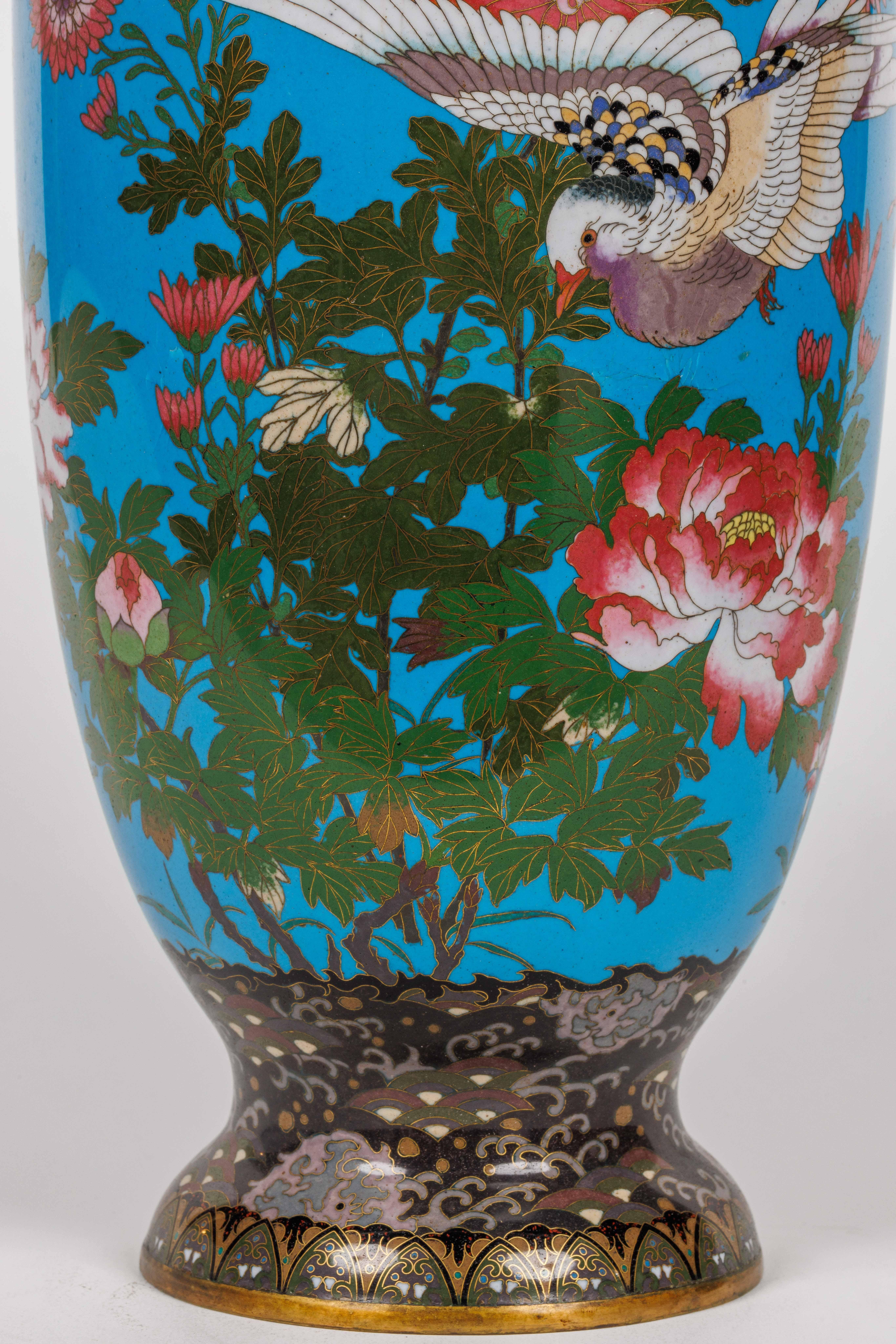 Large Pair of Meiji Period Japanese Cloisonne Enamel Vases Attributed to Goto For Sale 7