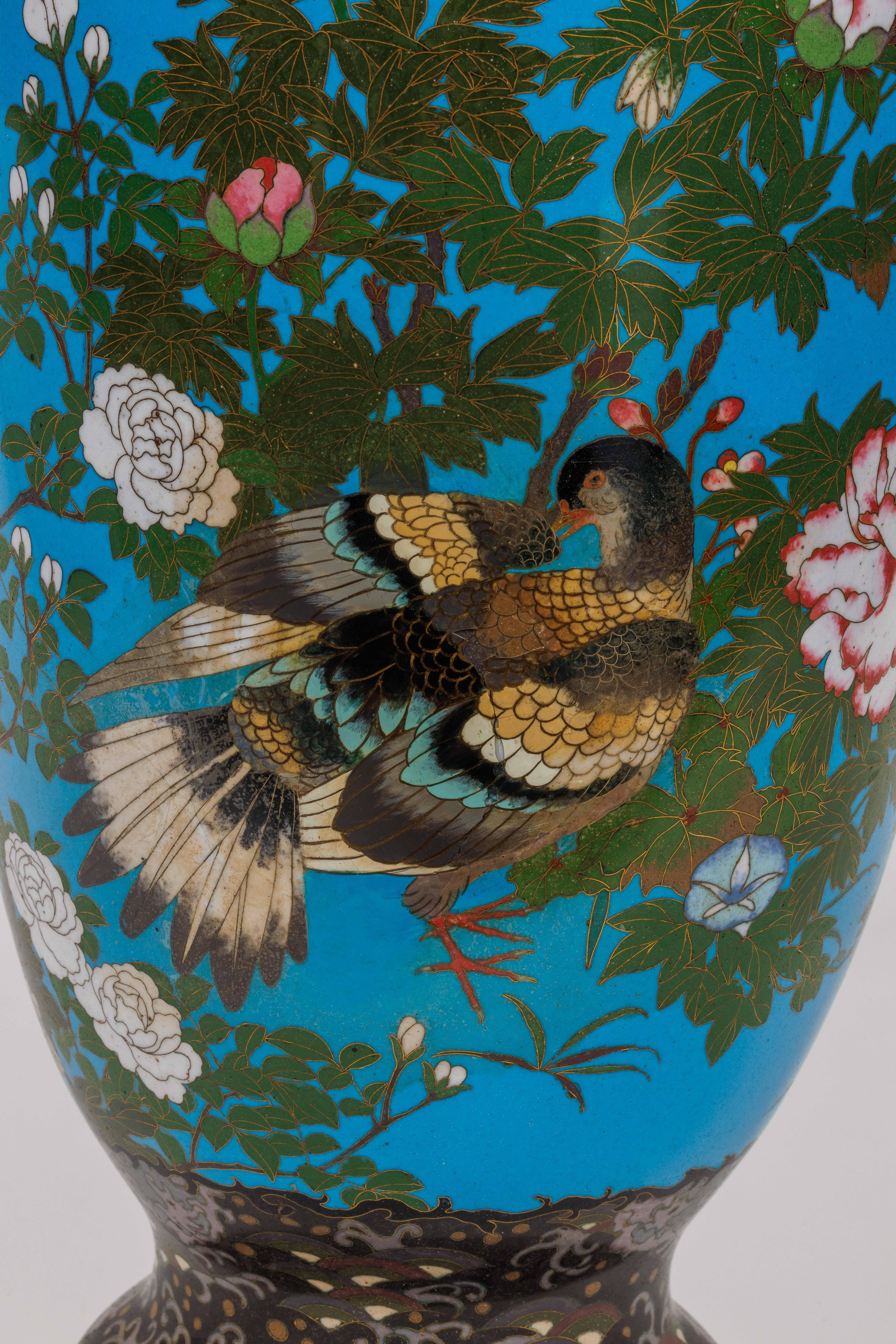 Large Pair of Meiji Period Japanese Cloisonne Enamel Vases Attributed to Goto For Sale 10