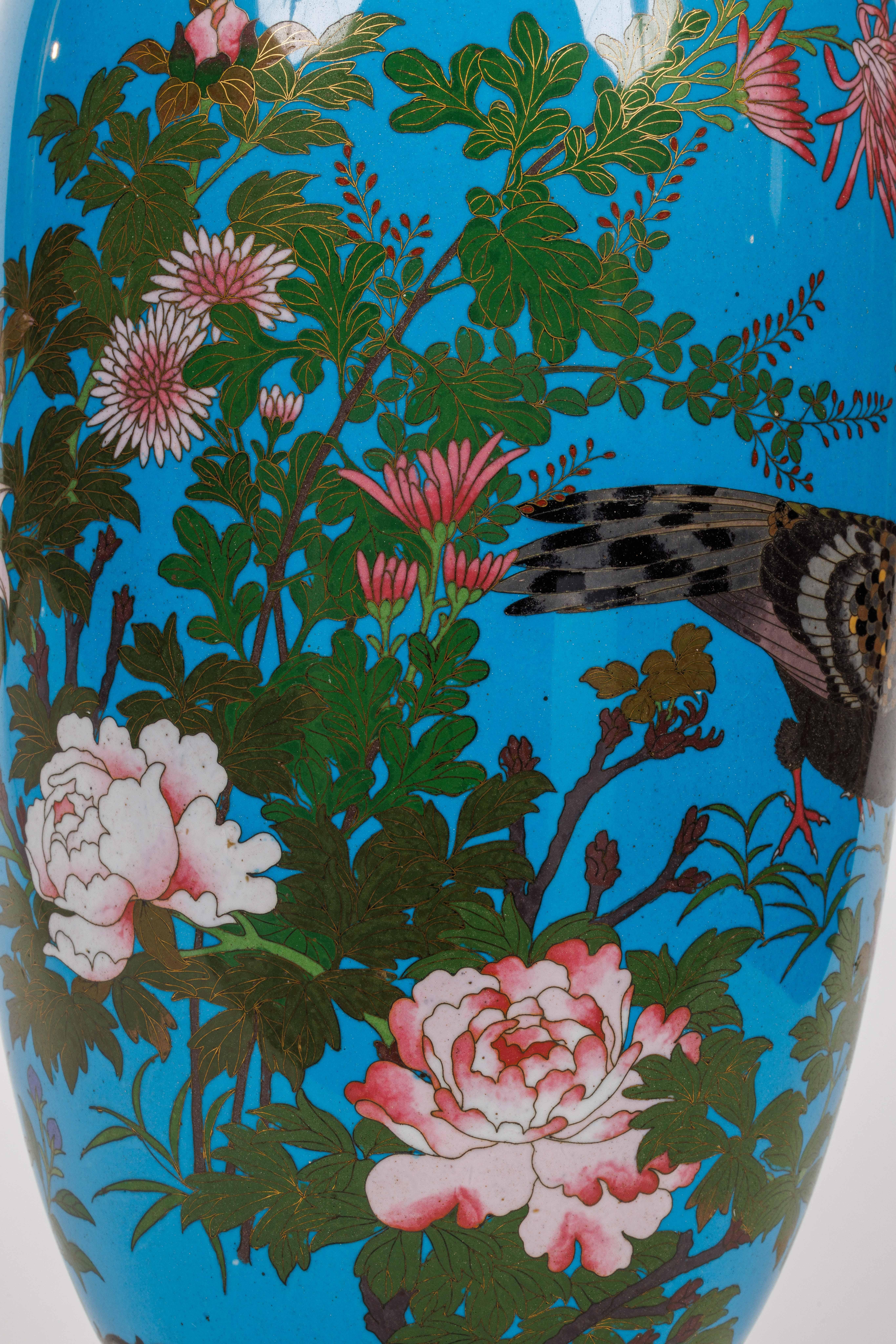 Copper Large Pair of Meiji Period Japanese Cloisonne Enamel Vases Attributed to Goto For Sale