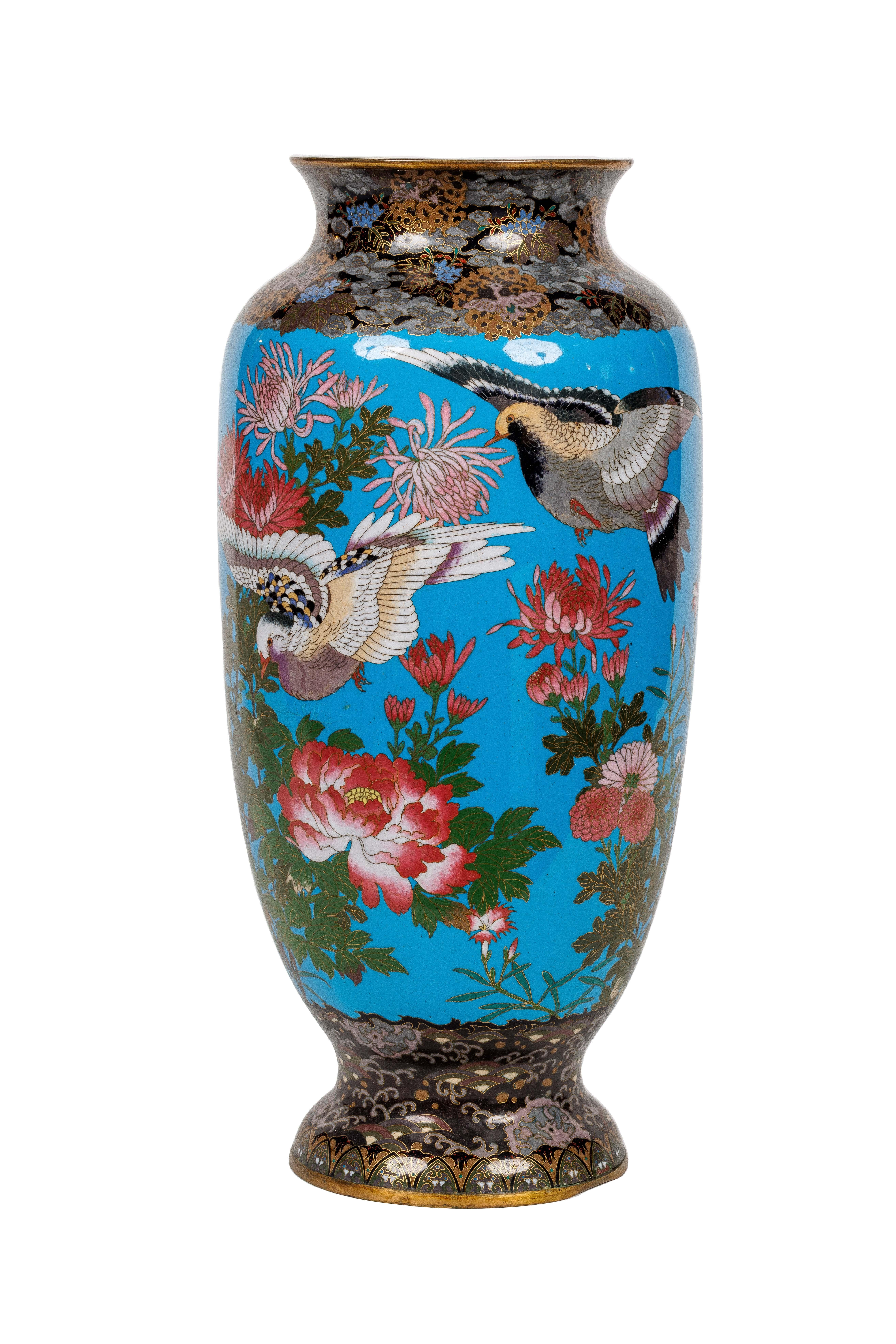 Large Pair of Meiji Period Japanese Cloisonne Enamel Vases Attributed to Goto For Sale 4