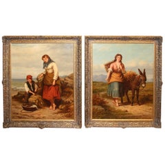 Large Pair of Mid-19th Century English Oil Paintings by Walter Jackson