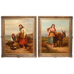 Antique Large Pair of Mid-19th Century English Oil Paintings by Walter Jackson