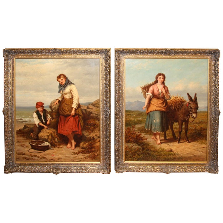 Large Pair of Mid-19th Century English Oil Paintings by Walter Jackson For Sale