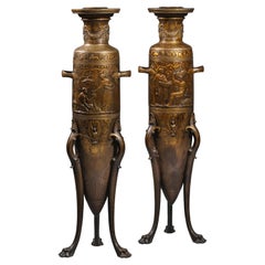 Large Pair of Neo-Grec Gilt and Patinated Bronze Amphora Vases