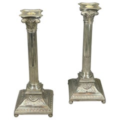 A large pair of Neoclassical silver plate column candlesticks by WMF circa 1895