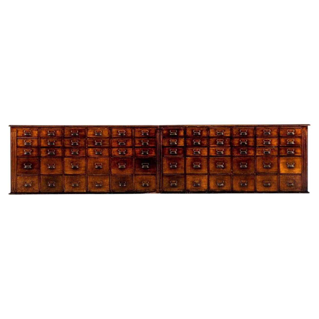A Large Pair Of Original English Mahogany Apothecary Drawer Cabinets