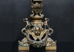 Large Pair of Ornate Brass Andirons