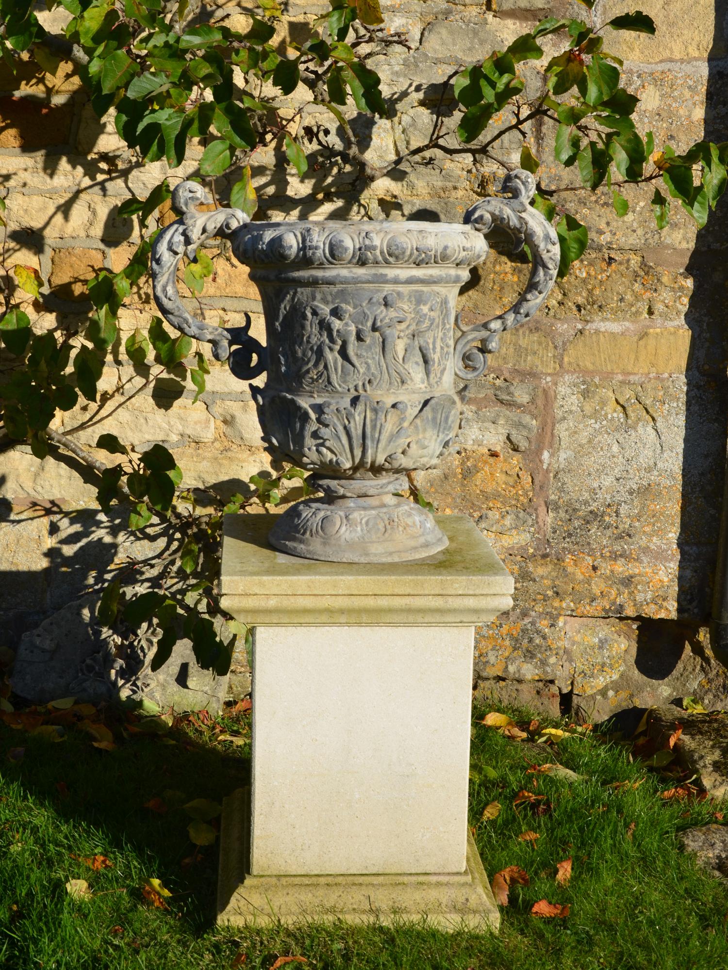 20th Century Large Pair of Ornate Lead Urns