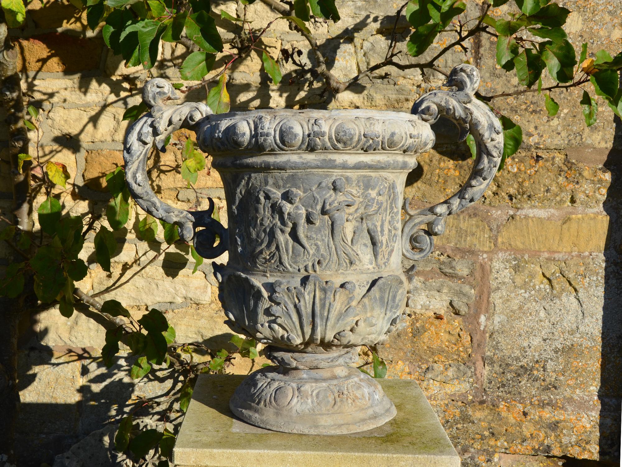 Large Pair of Ornate Lead Urns 1