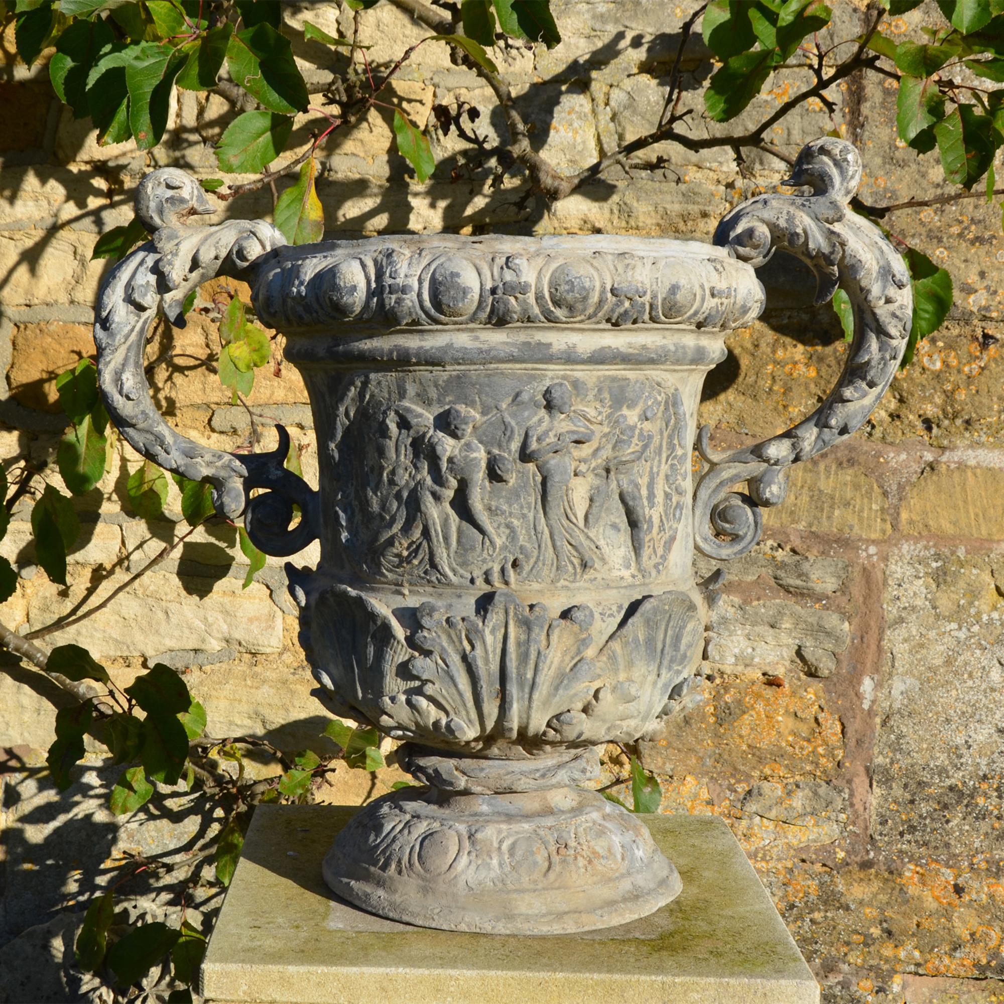 Large Pair of Ornate Lead Urns 2