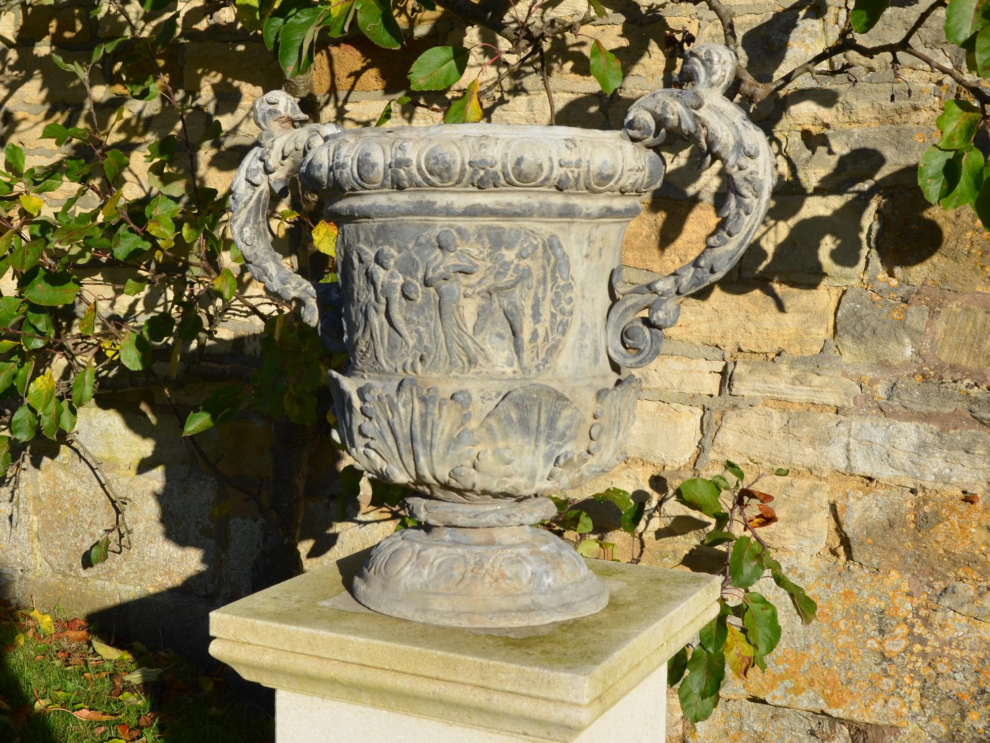 Large Pair of Ornate Lead Urns 3