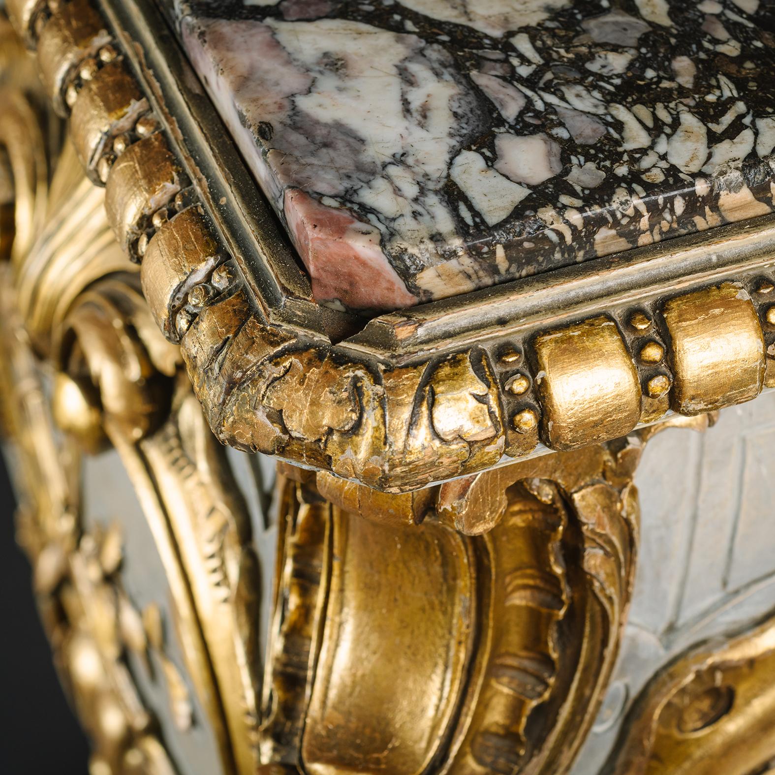 French A Large Pair of Parcel-Gilt and Grey Painted Pedestals For Sale