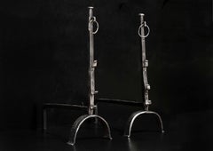 Large Pair of Polished Wrought Iron Firedogs