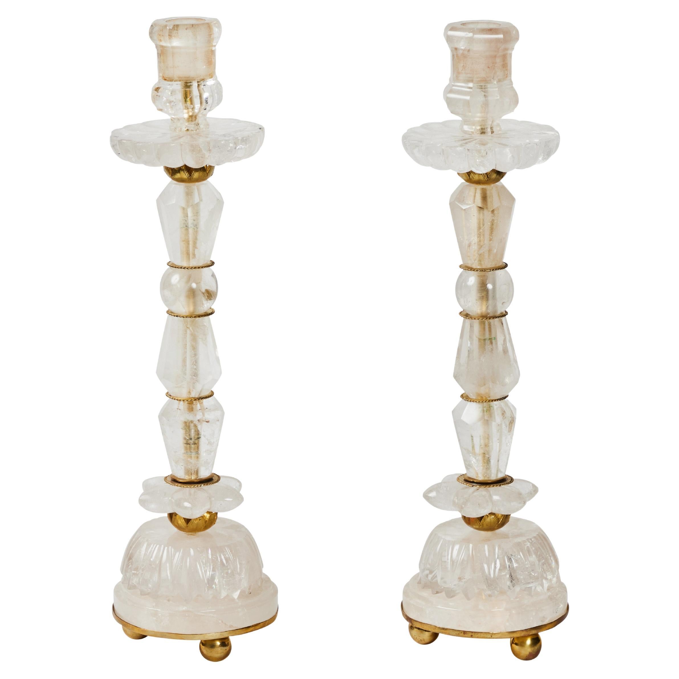 A Large Pair of Rock Crystal Candlesticks For Sale
