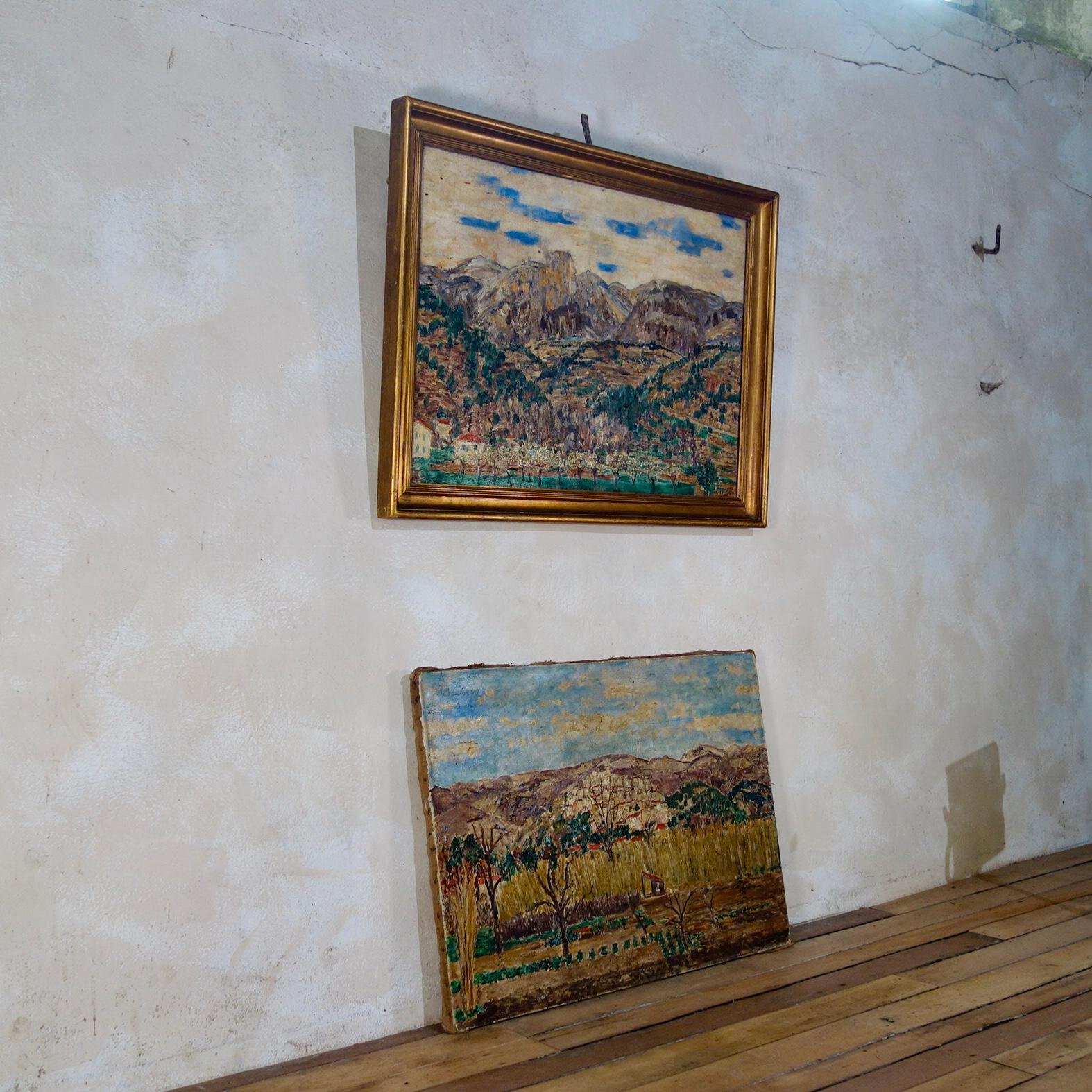 Paire de charmantes peintures à l'huile sur toile de paysages italiens par Roger-Maurice Grillon - chacune signée au verso du châssis. Roger-Maurice Grillon est un peintre impressionniste et moderne français né en 1881. Certaines de ses œuvres sont