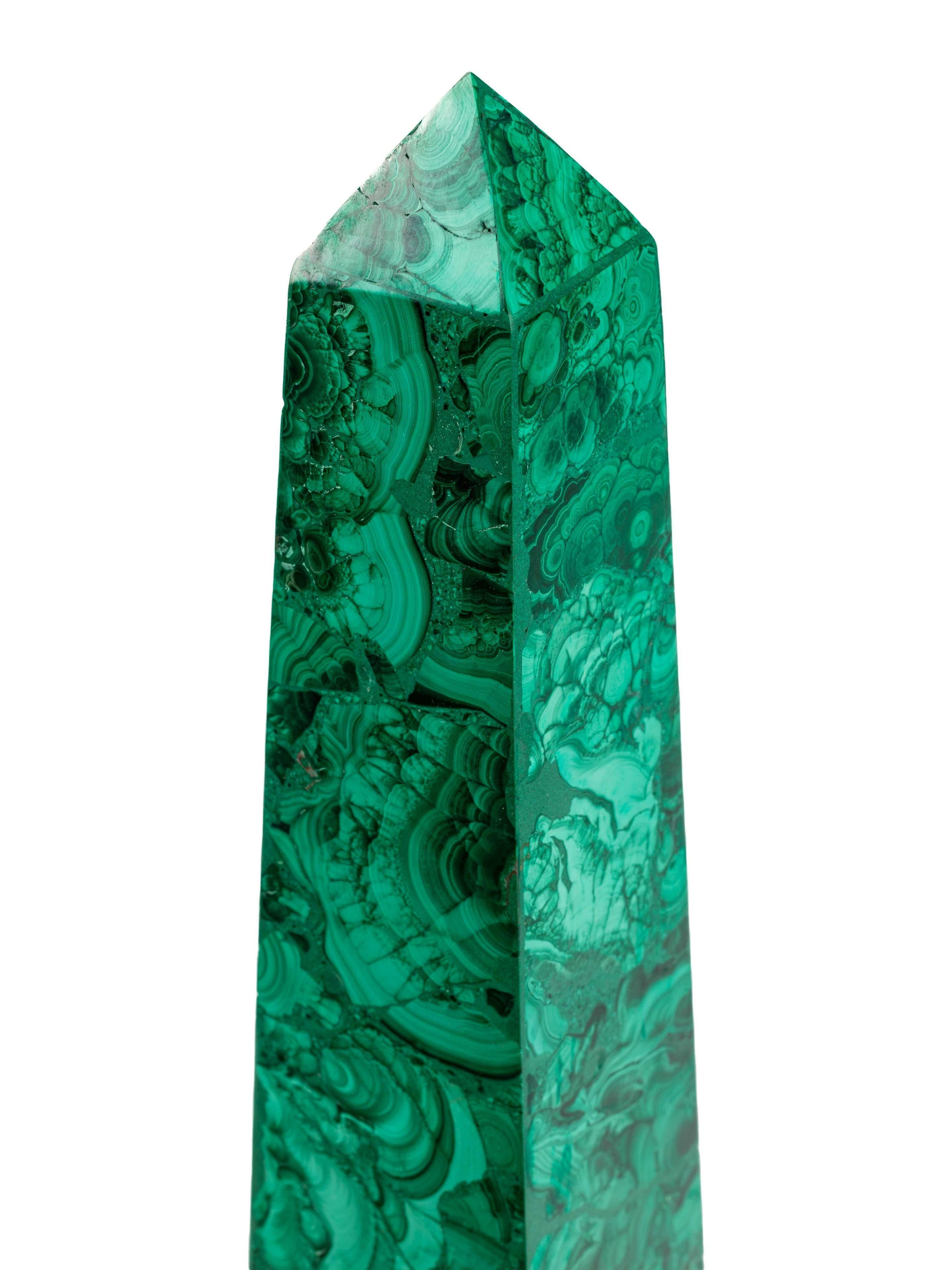 Baltic Large Pair of Russian Malachite Obelisks, Early 20th Century