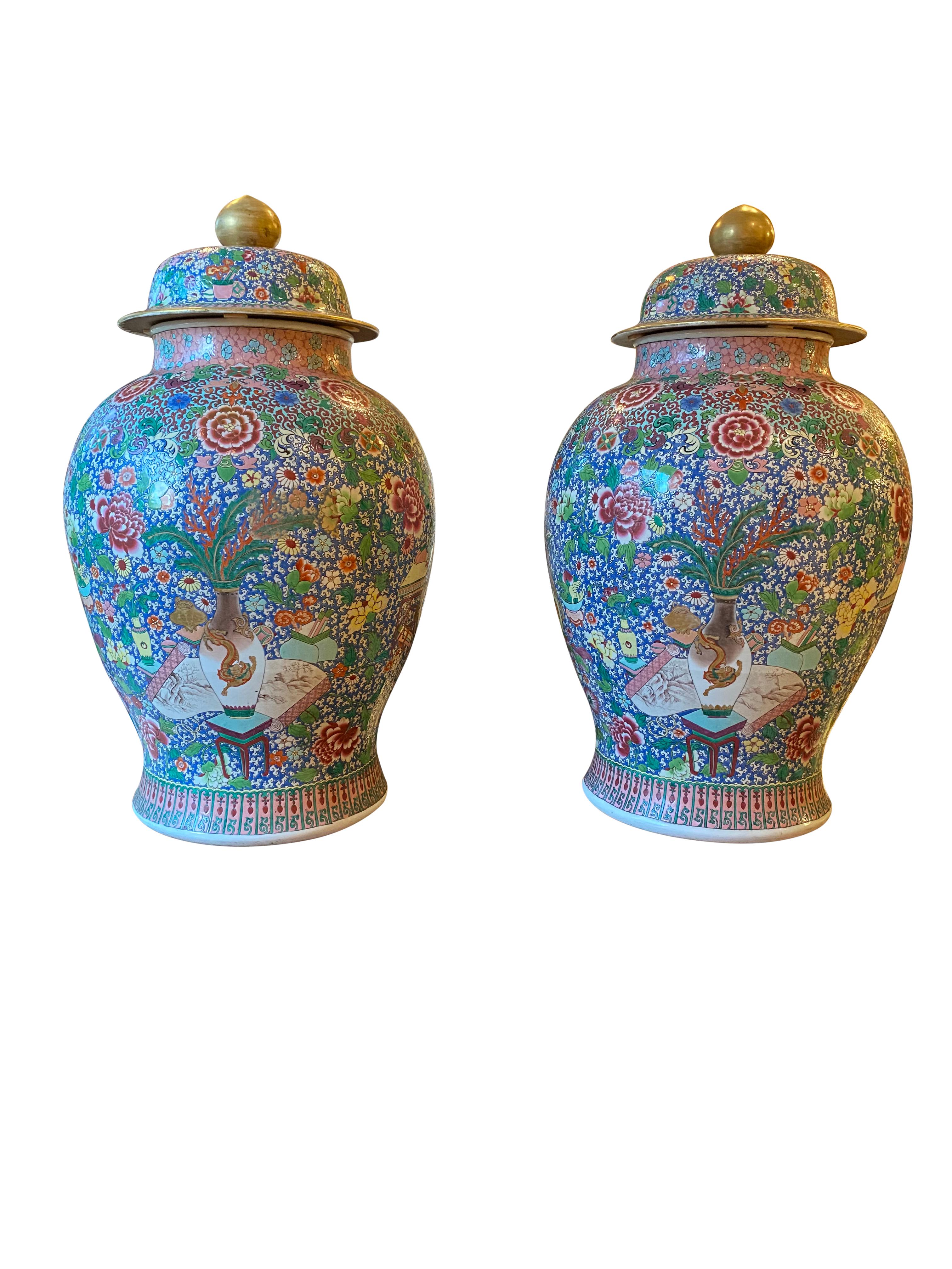 Glazed Large Pair of Samson Famille Rose Ginger Jars For Sale