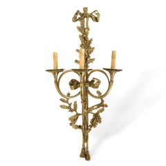 A Large Pair of Solid Brass Three-Arm Trumpet Form Wall Sconces