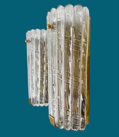 A large pair of Swedish 1960s Orrefors glass wall sconces by Carl Fagerlund