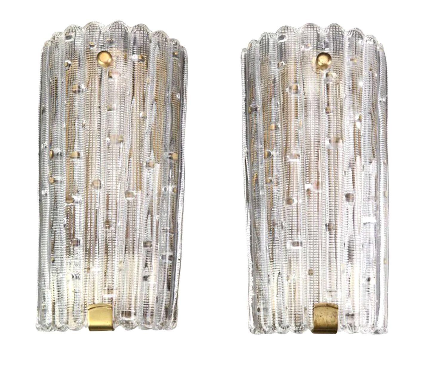 Mid-20th Century A large pair of Swedish 1960s Orrefors glass wall sconces by Carl Fagerlund For Sale