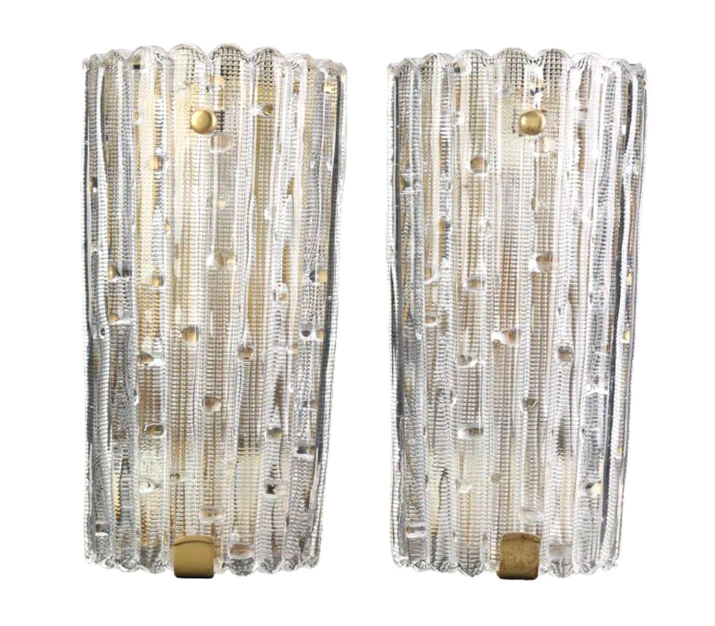 A large pair of Swedish 1960s Orrefors glass wall sconces by Carl Fagerlund For Sale 2