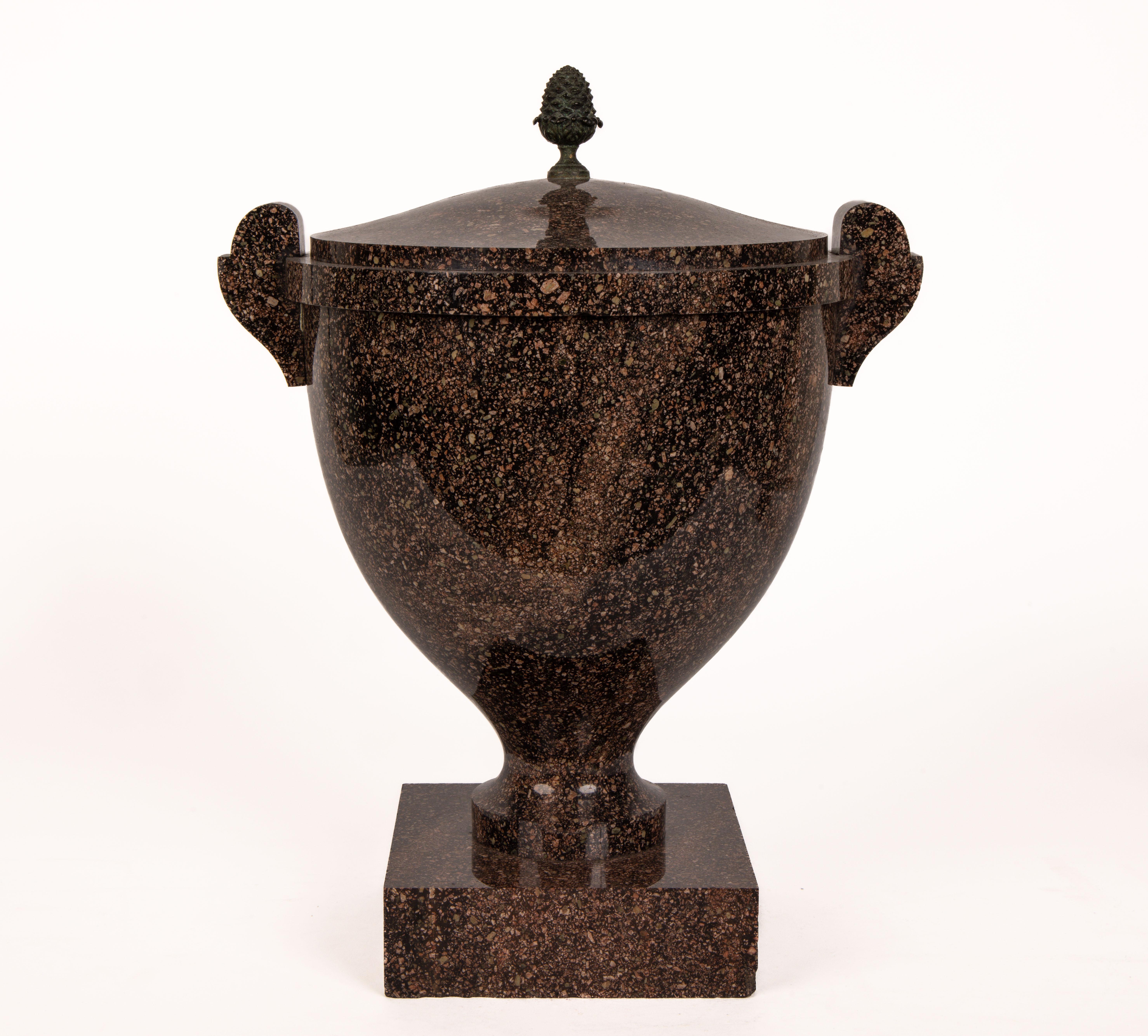 Bronze Large Pair of Swedish Blyberg Porphyry Vases and Covers, Early 19th Century For Sale