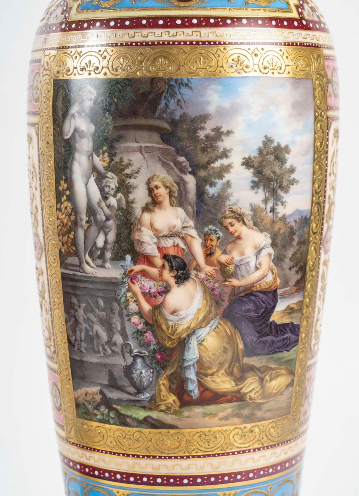 Napoleon III A Large Pair of Vienna Porcelain and Gilt Bronze Candelabras, 19th Century. For Sale