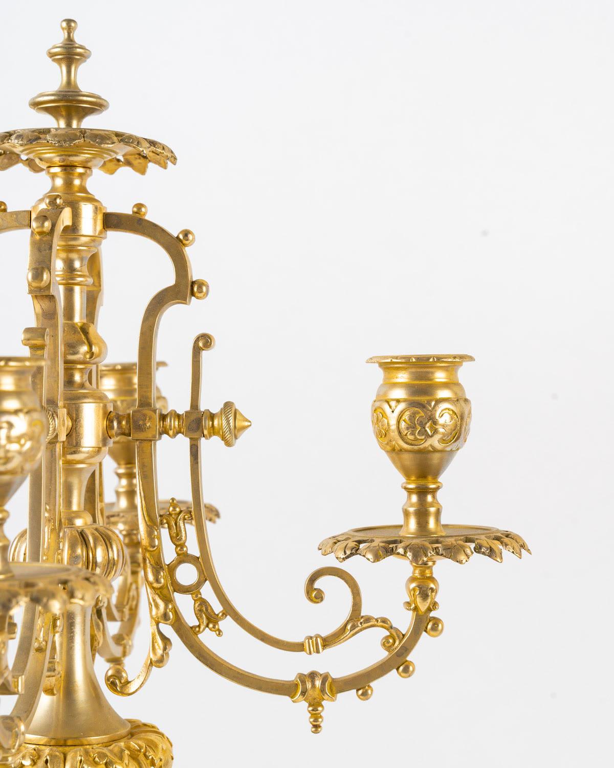 A Large Pair of Vienna Porcelain and Gilt Bronze Candelabras, 19th Century. For Sale 2