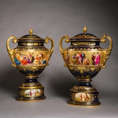 A Large Pair of Vienna Style Porcelain Vases