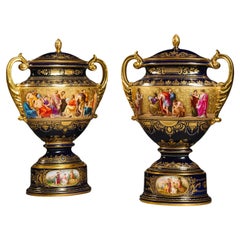 A Large Pair of Vienna Style Porcelain Vases