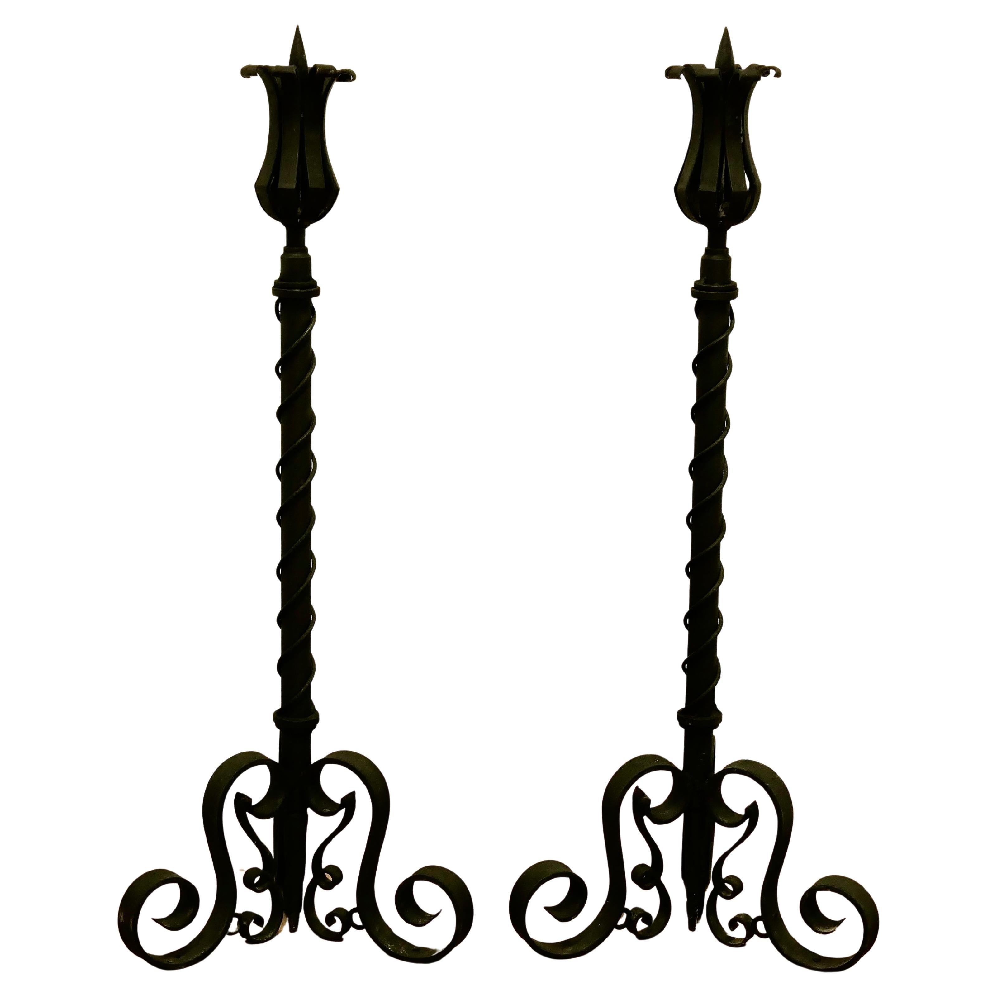 A Large Pair of Wrought Iron Candle Sticks or Torchère  b