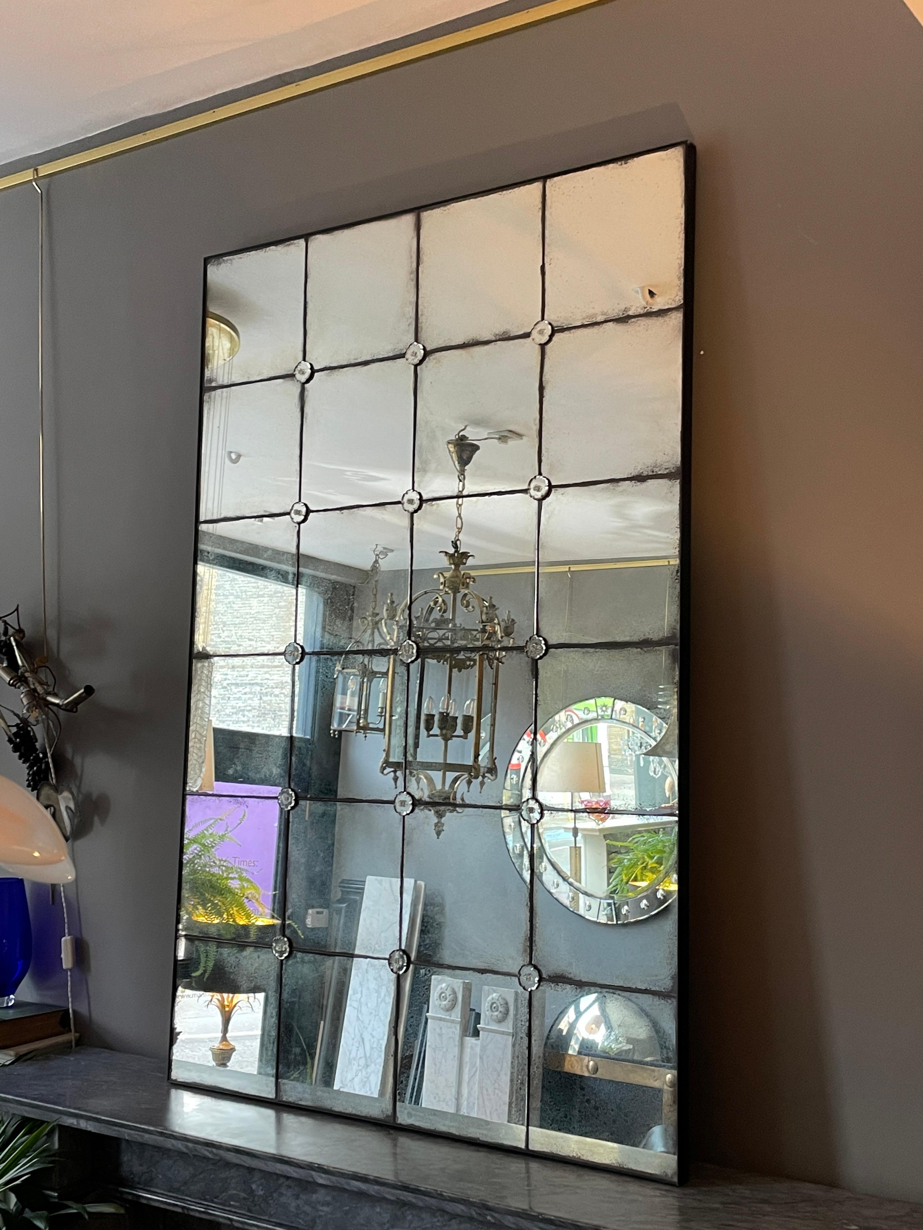 Industrial Large Panelled Mirror with Distressed Glass