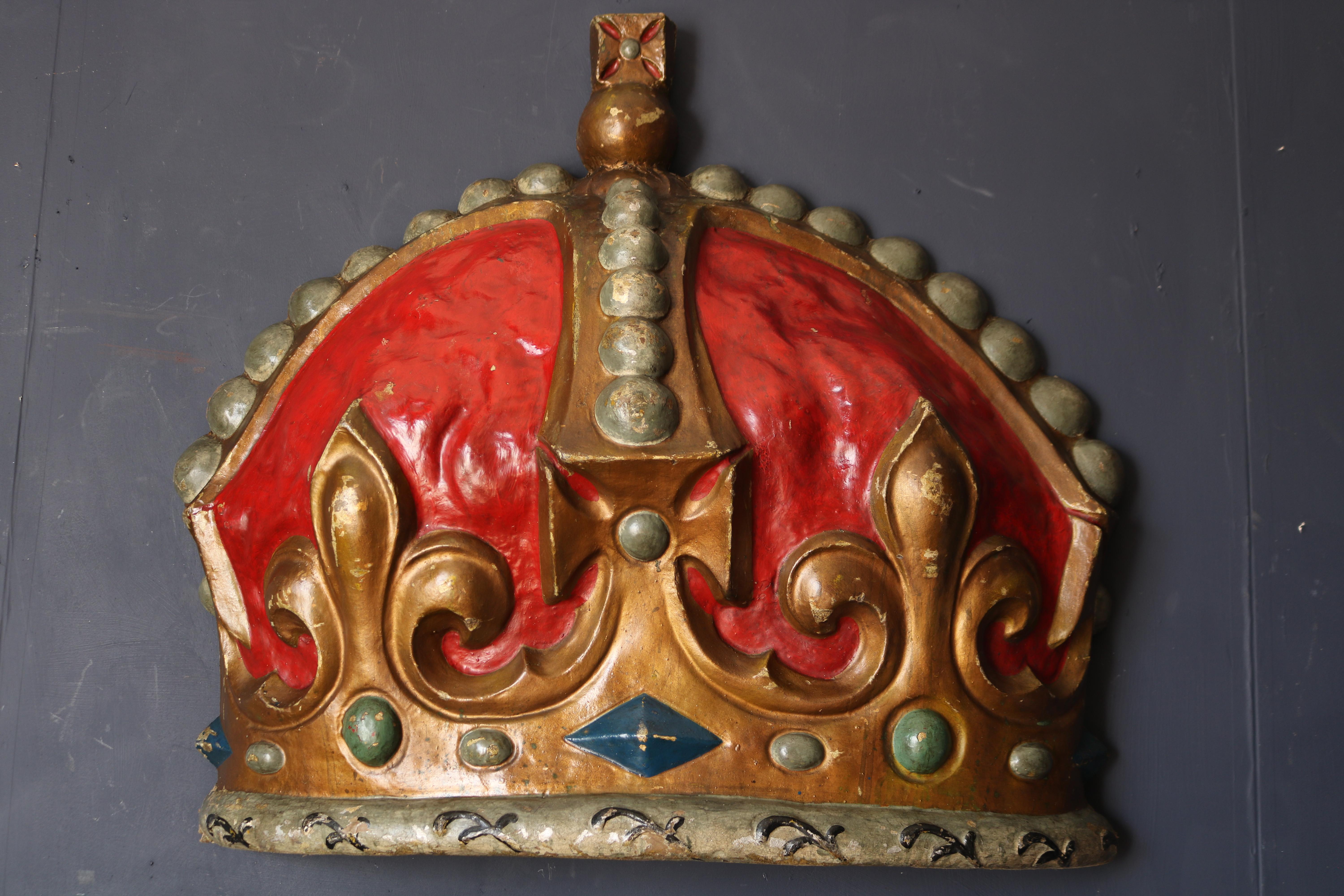 A wonderful large Papier mâché crown from the coronation of King George VI and Elizabeth 12th May 1937 at Westminster Abbey, the crown was probably used as decoration on the streets of London or in a town hall etc.. The crown its self is exquisitely