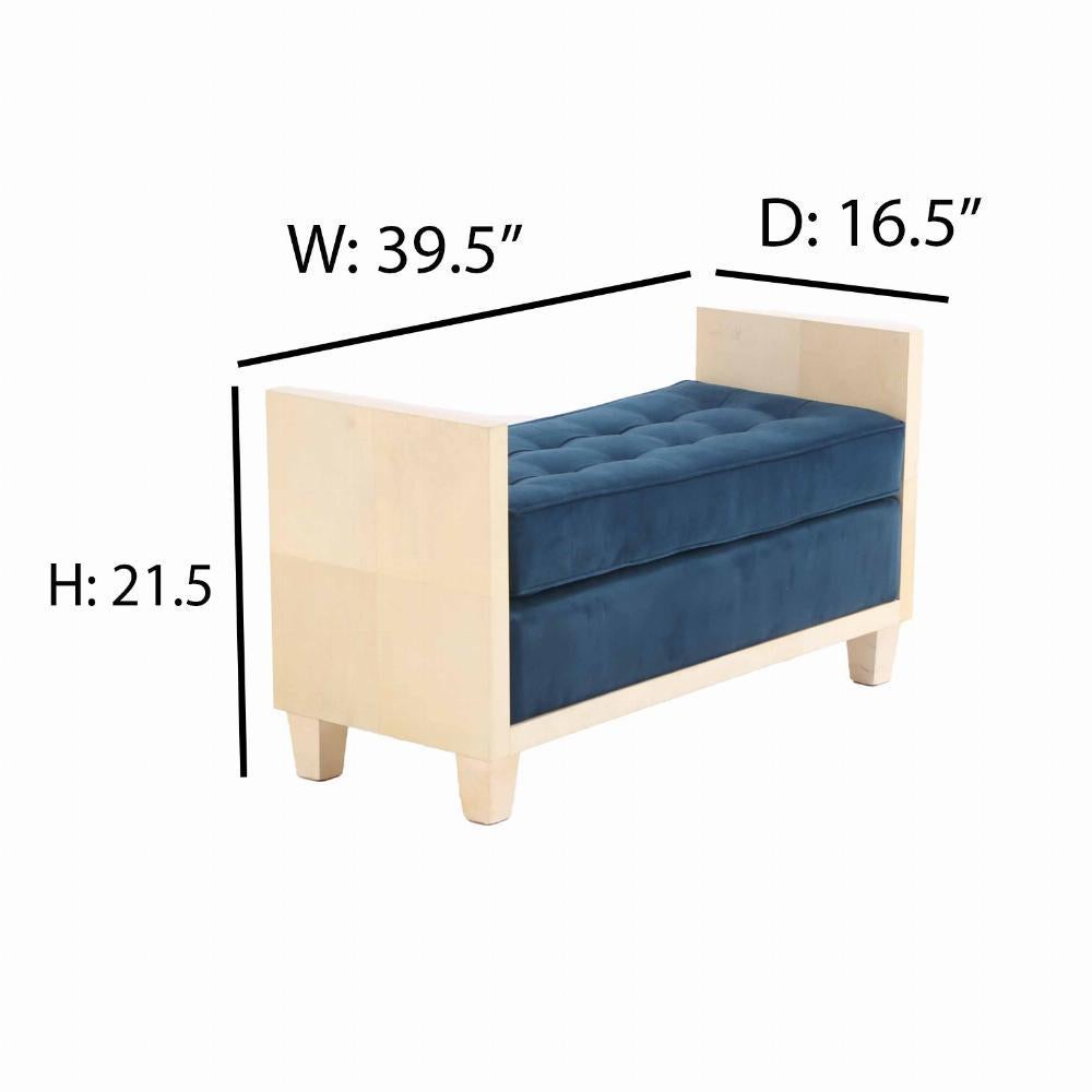 This substantial bench has loose cushion upholstery. It is from a hotel in Buenos Aires Argentina C 2010. We have a second bench should you wish to have a similar pair for in front of your fireplace or at the foot of your bed. 