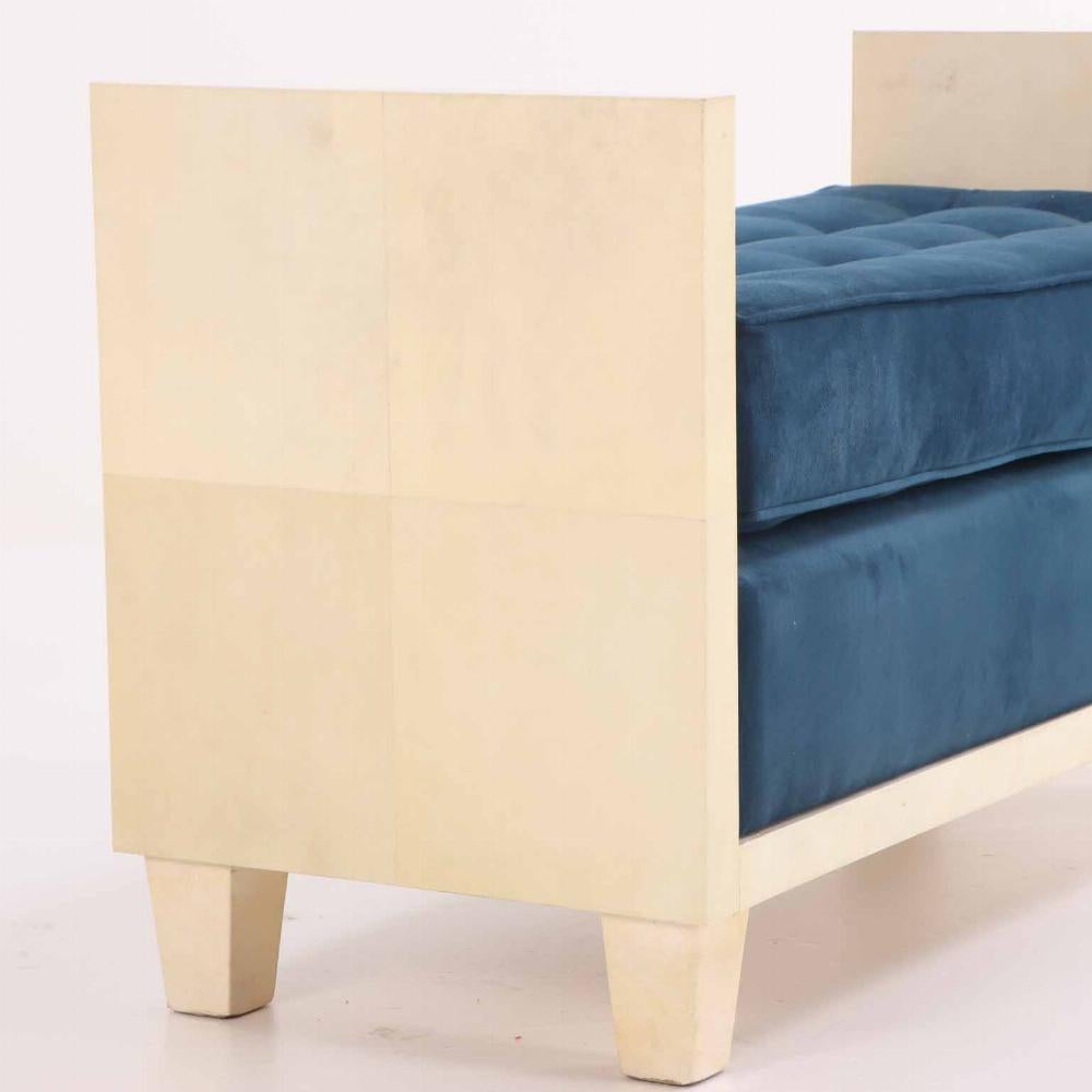 Mid-Century Modern A large parchment covered upholstered bench in the manner of Jean-Michel Frank.