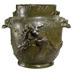 A Large Patinated Bronze Art Nouveau Vase by Joseph Cheret