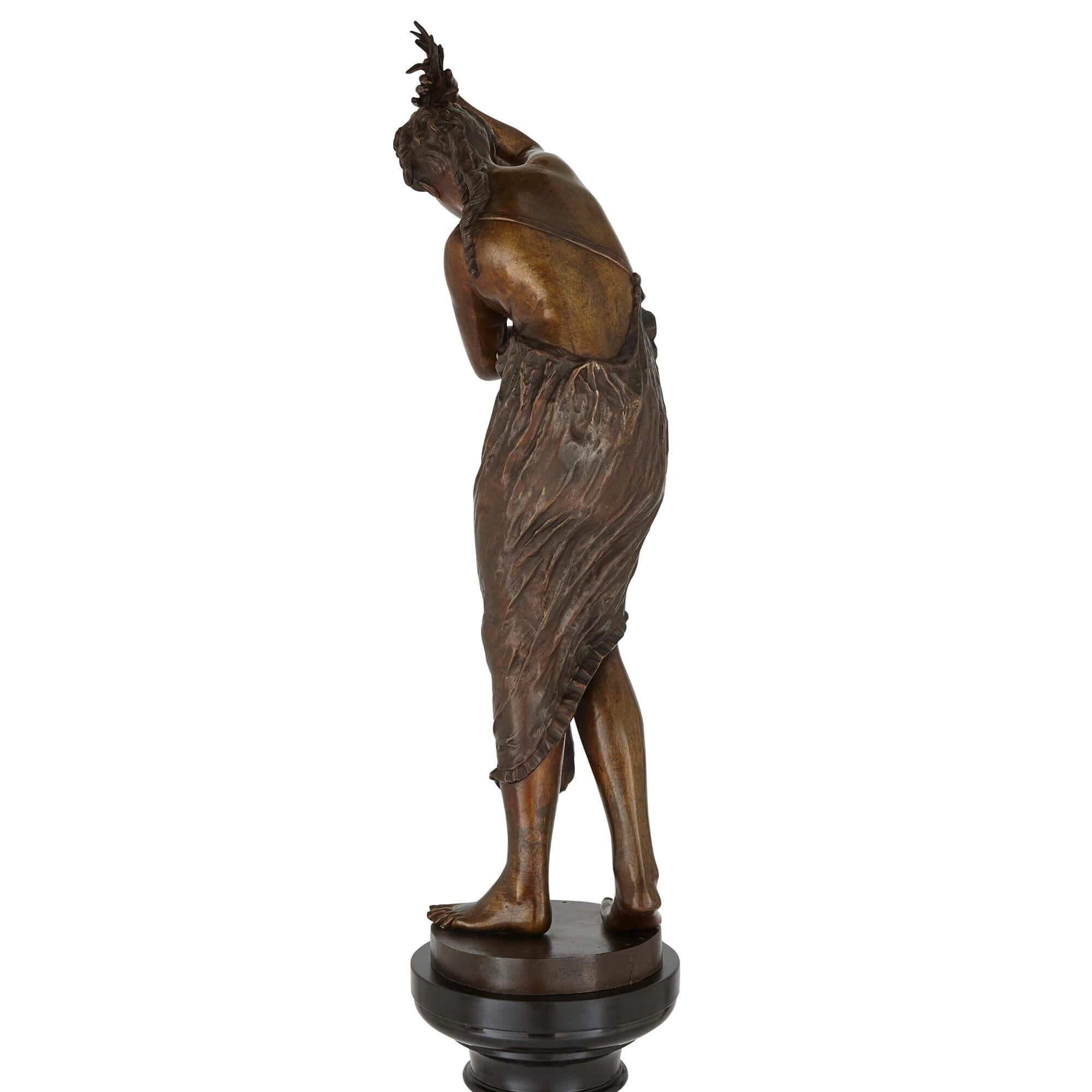 French Large Patinated Bronze Figure of Ondine For Sale