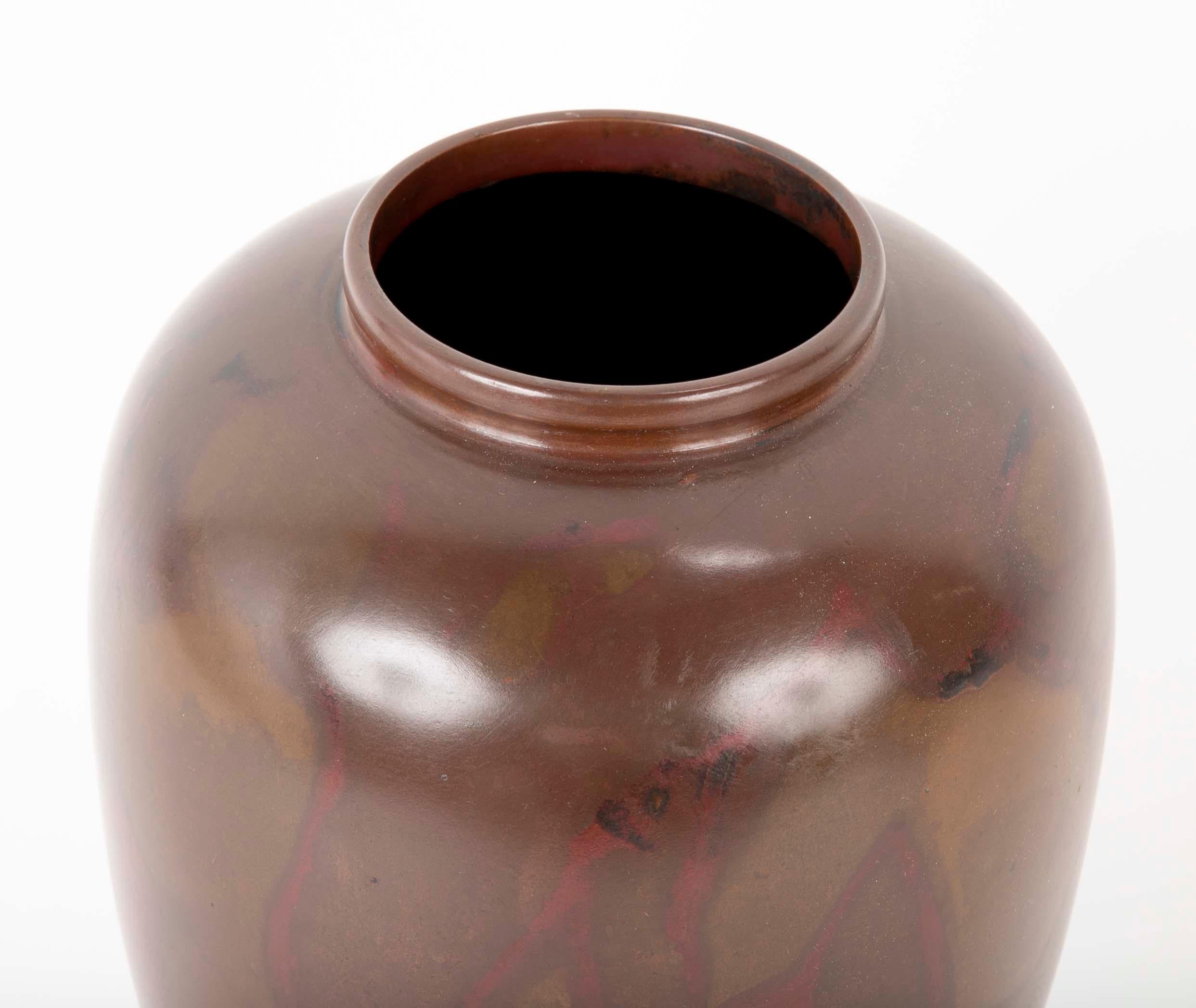 Showa Large Patinated Japanese Bronze Vase