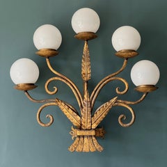 A Large Patinated Spanish Gilt Metal Five Branch Wall Light Sconce