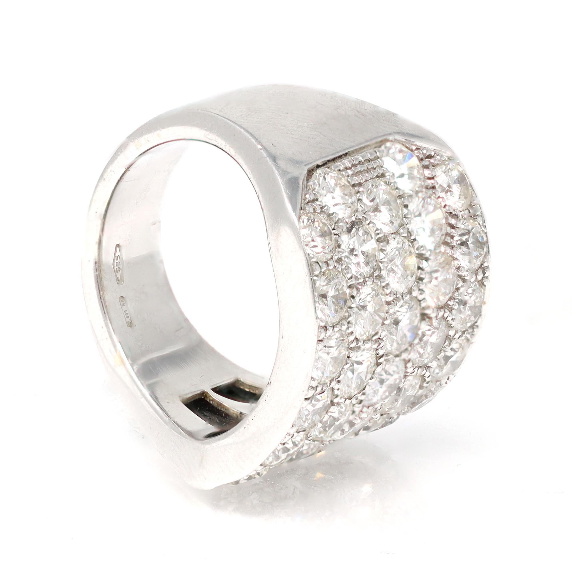 Round Cut Large Pavé Diamond Cocktail Band Ring in 14k