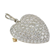 Large Pave Diamond Set Heart Brooch Pendant
