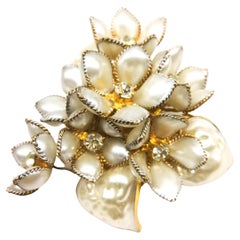 A large pearlised 'floral' brooch, Maison Gripoix for Chanel, circa 1960/1970