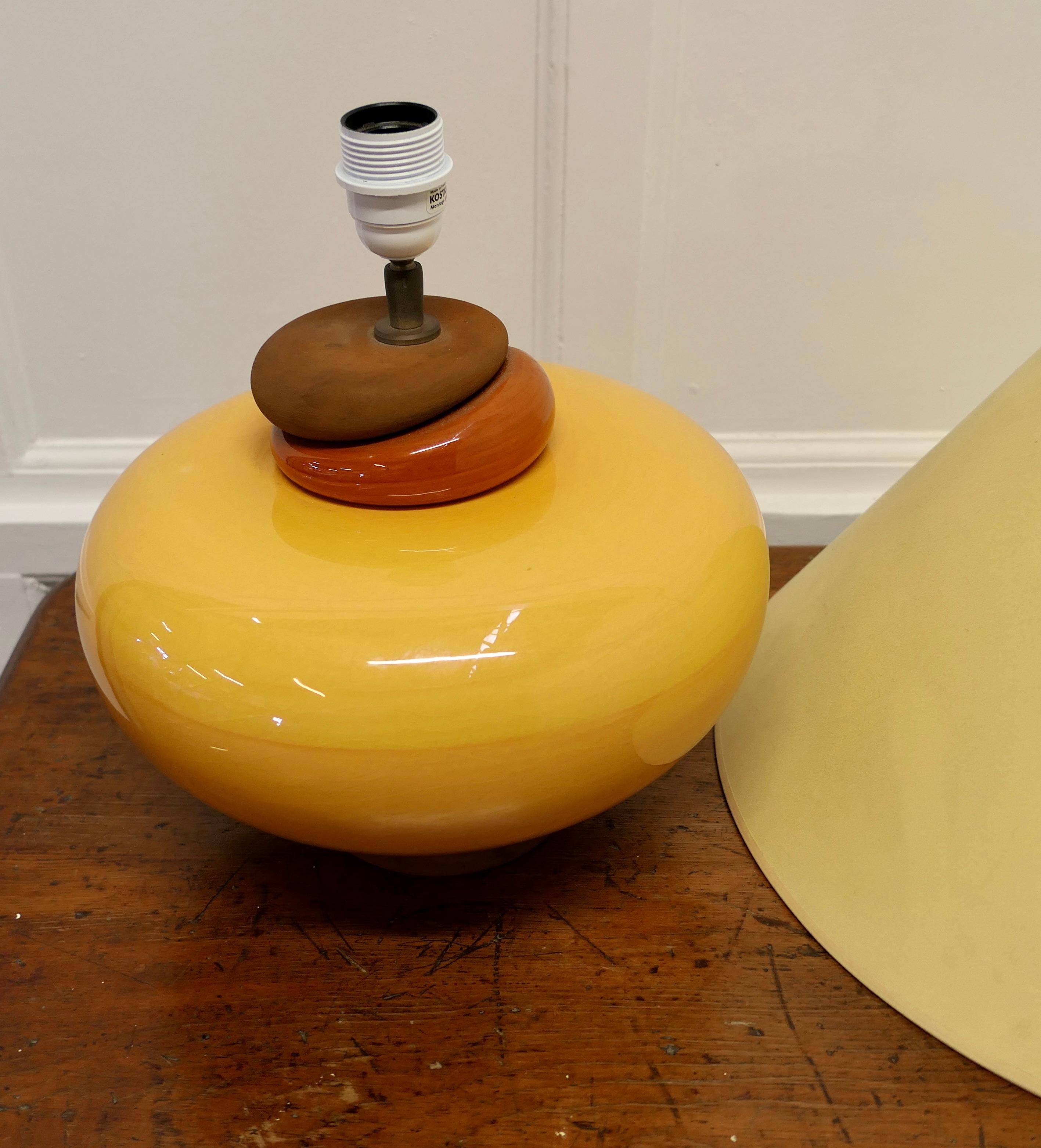 Ceramic Large Pebble and Rich Yellow Glass Sideboard Lamp a Large French Piece For Sale