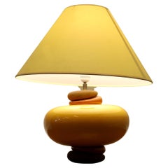 Large Pebble and Rich Yellow Glass Sideboard Lamp a Large French Piece