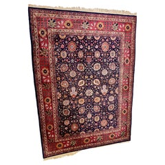 Antique Persian Rug in Midnight Blue with Dark Red Borders 