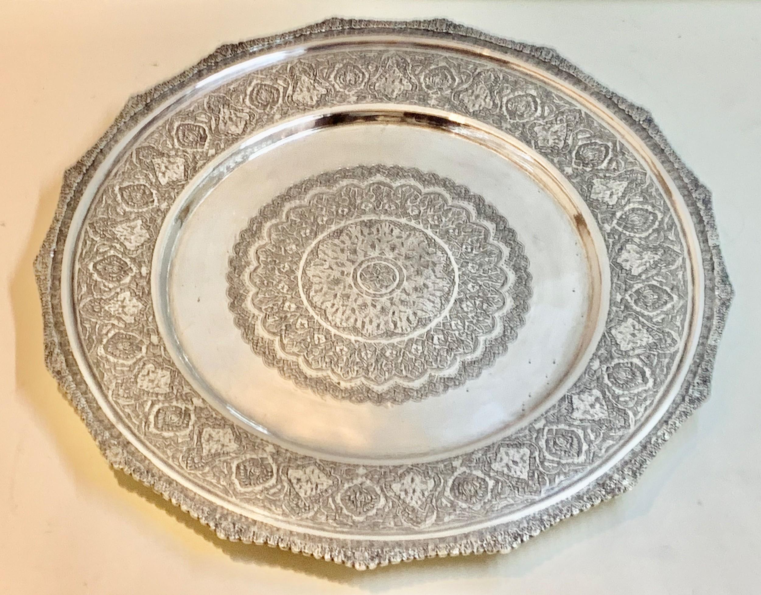 Large Persian Sterling Silver Silver Punch / Fruit Bowl & Underplate In Good Condition In London, GB
