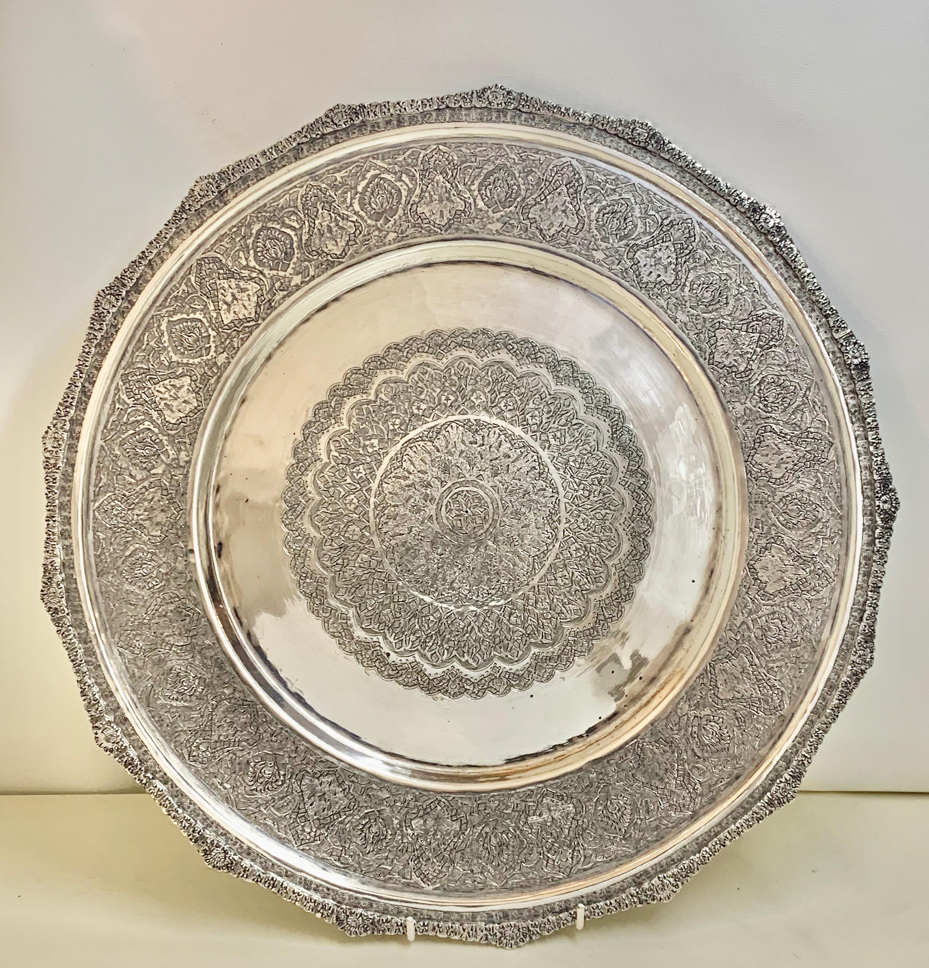 Early 20th Century Large Persian Sterling Silver Silver Punch / Fruit Bowl & Underplate