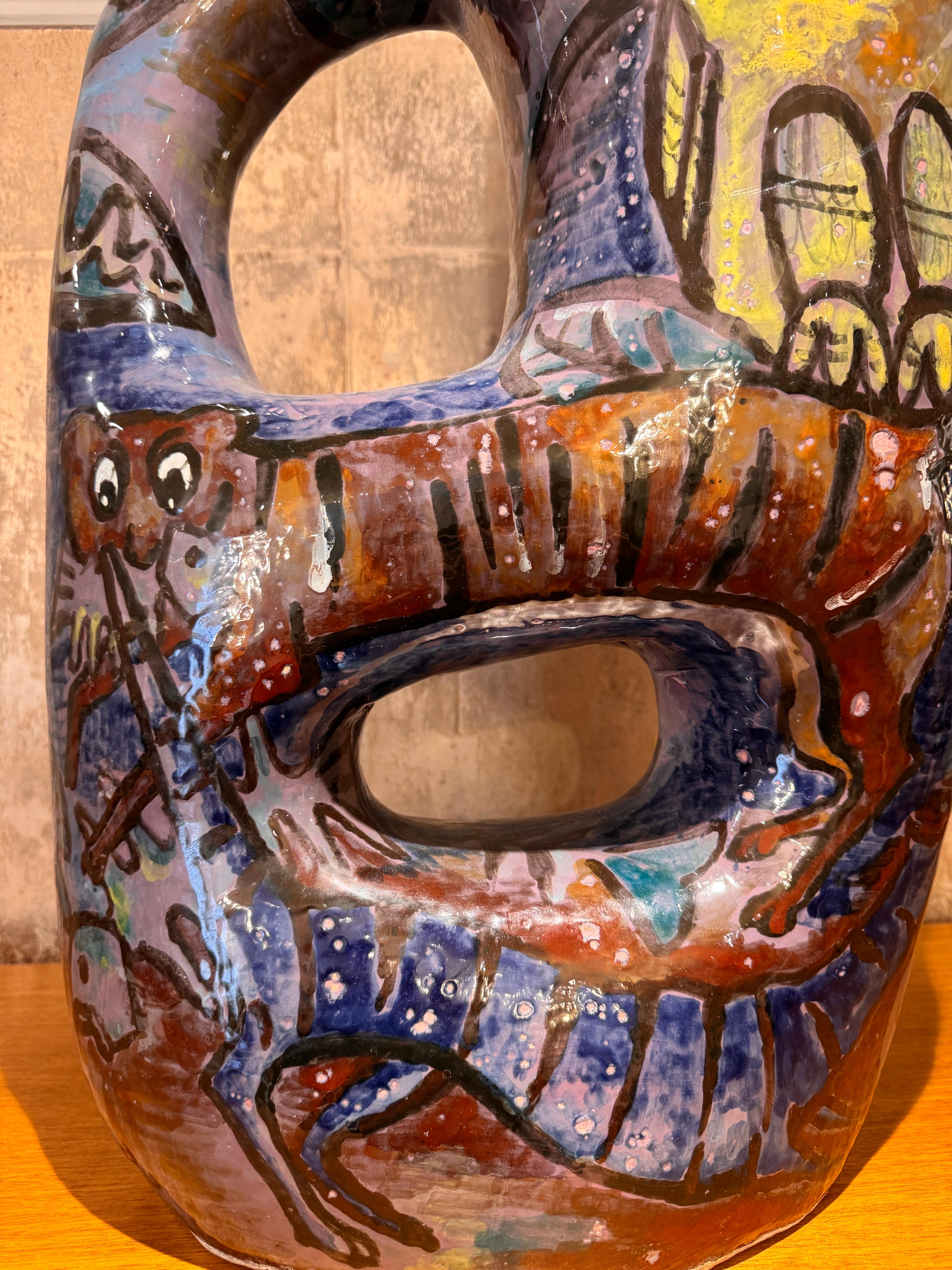 Italian A large “ Pesaro” glazed ceramic art vessel For Sale