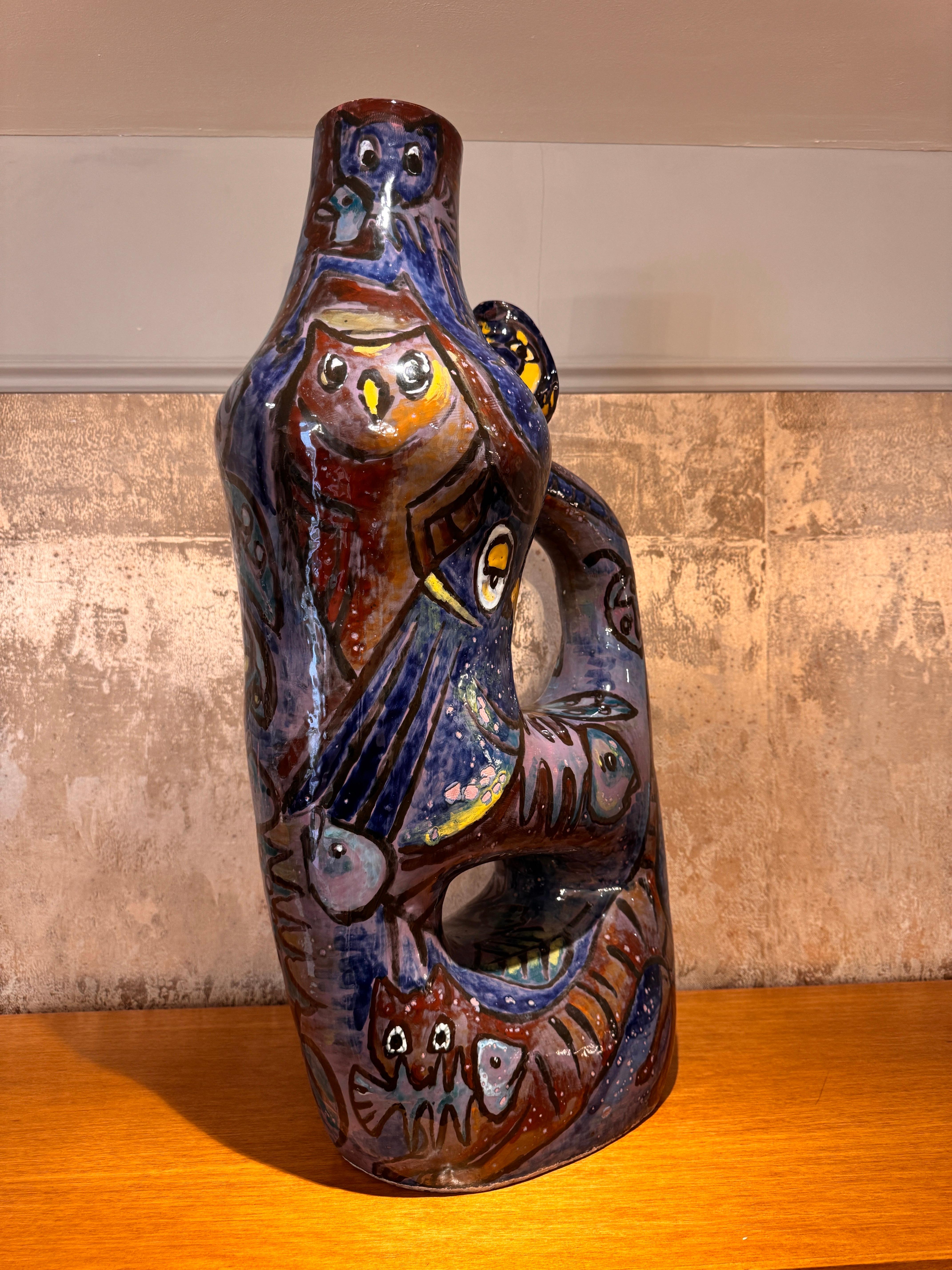 20th Century A large “ Pesaro” glazed ceramic art vessel For Sale
