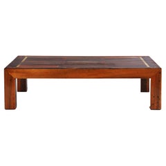 Large Pine and Brass Inlaid Coffee Table Made for a Yacht, Age Unknown